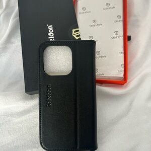 NWT! iPhone 16 Pro Leather Case w Wallet- Black